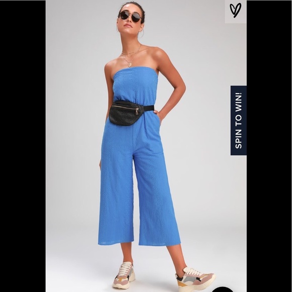 Lulus Pants - Lulu’s Sunlight Special Blue Embroidered Jumspuit